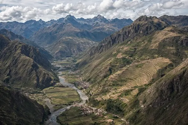 Sacred Valley landscape showing the high altitude environment near Pisac Peru