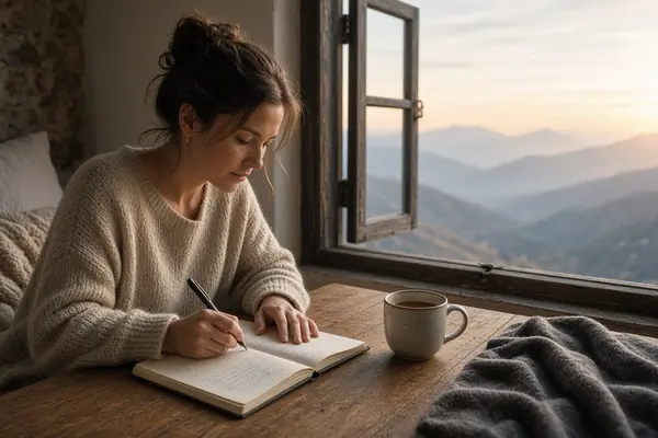 Retreat guest writing dreams and reflections after an ayahuasca ceremony