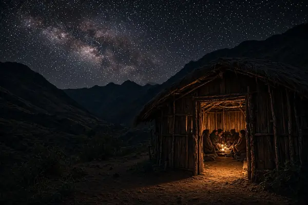 Clear Milky Way visible above an ayahuasca retreat ceremony lodge in Peru