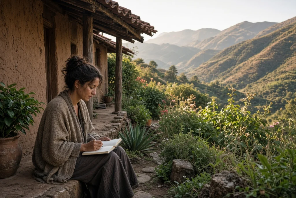Guest reflecting quietly before an ayahuasca ceremony in the Sacred Valley