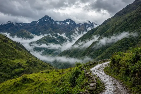 Green Sacred Valley landscape during the rainy season in Peru