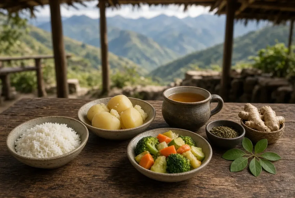 Simple dieta preparation meal served at an ayahuasca retreat