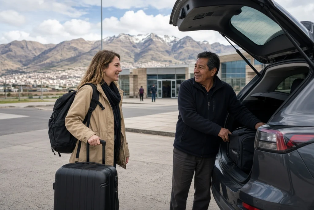 Solo traveler being picked up from Cusco airport for a retreat