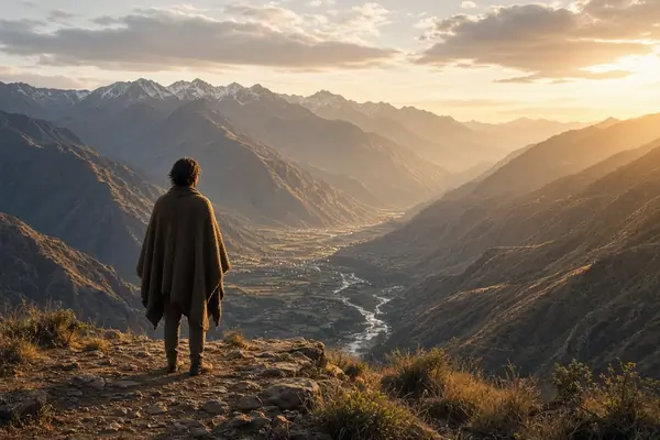 Traveler reflecting in the Sacred Valley mountains after a retreat experience